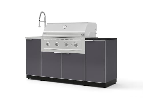 NewAge Products Classic Series 5PC Aluminum Slate Gray Modular Outdoor Kitchen Grill Island with 40" Performance Grill NG - 24"D x 72"W x 57.15"H