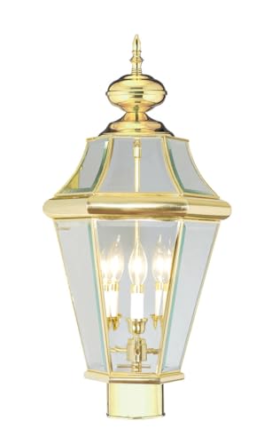 Livex Lighting 2364-02 Outdoor Post with Clear Beveled Glass Shades, Polished Brass