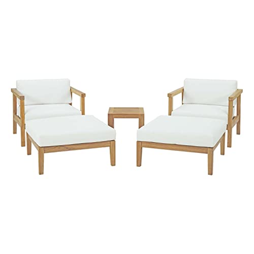 Modway EEI-3113-NAT-WHI-SET 5 Piece Bayport Outdoor Patio Teak Set, Natural White