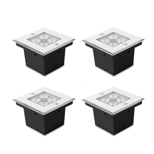 tyfuture 4 Pack Square Underground Light LED Landscape Light IP66 Waterproof AC85-265V Recessed Ground Light for Outdoor Path Walkway Deck Buried Lights(White,36W)