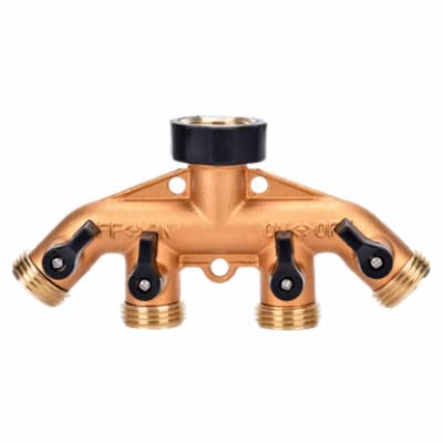 4 Way Brass Faucet Manifold Splitter with Shut Offs - Pack of (12)