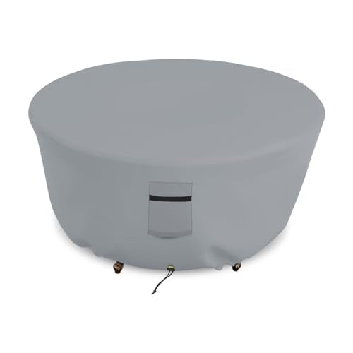Covers & all Outdoor Round Fire Pit Cover, Heavy Duty 18 Oz Waterproof UV & Weather Resistant for Patio Lawn Garden Backyard Outside, Air Vents & Drawstrings (80"Diameter x 24"H, Grey)
