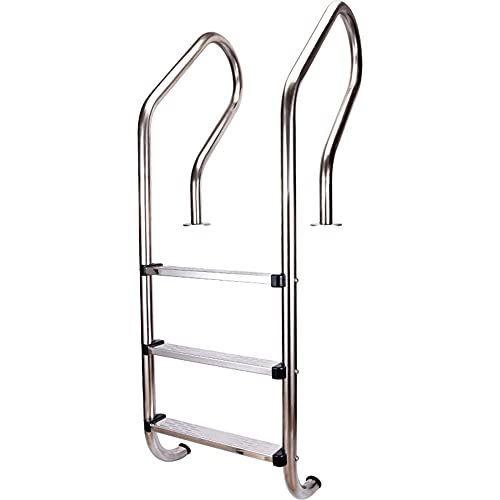 Swimming Pool Escalator 304 Stainless Steel with 3-Layer Anti-Slip Ladder Indoor and Outdoor anticorrosive Swimming Pool Steps no Embedded/Silver / 52×58×150cm (Silver 52×58×150cm)