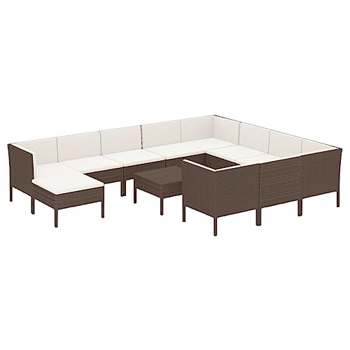 NLQMSU 12 Piece Garden Lounge Set Brown PE Rattan Steel Frame
