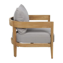 Christopher Knight Home Nadine Acacia Wood Club Chairs Set of 2, Outdoor Accent Chair, Tub Shape Design Armchair, Comfort Cushion Seating, Slat Open Back Reading Sofa for Balcony Garden, Teak+Gray