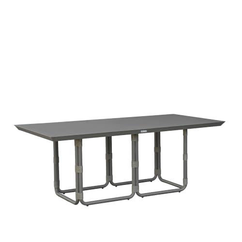 Armen Living Dorado 79 in. Rectangular Outdoor Dining Table in Gray with Aluminum Top and Metal Trestle Base