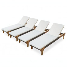 Christopher Knight Home Dapen Acacia Wood Chaise Lounge Chair Outdoor Set of 4 with Cushion, Poolside Sun Lounger Recliner, Patio Outdoor Chaise Lounge with Cushion, Sunbathing Chair,Teak+Beige+Cream