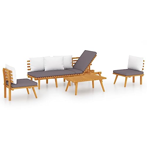 NLQMSU 4-Piece Acacia Wood Garden Lounge Set Dark Grey