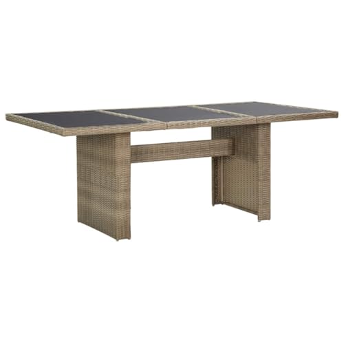 WEHUOSIF Brown and Black PE Rattan Dining Table with Tempered Glass Top and Powder-Coated Steel Frame for Patio Table and Outdoor Dining