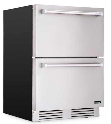 NewAir 24” Dual Zone Outdoor Beverage Fridge and Freezer | Freestanding or Built-In Under counter Refrigerator for Outside Patio | Dual Drawers that Refrigerate and Freeze | Stainless Steel