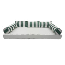 East Green Outdoor Florence Twin Swing Bed Cushion & Pillow Set, White & Green Striped