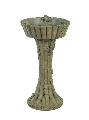 Solid Rock Stoneworks Bamboo Birdbath- Aged Pine- 31" Tall x 18" Dia