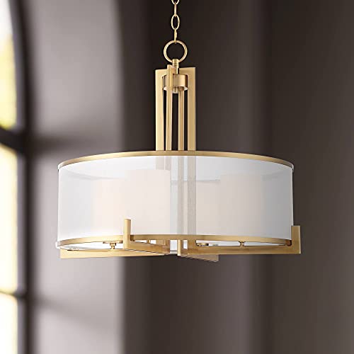 Persephone 24" Wide Warm Antique Brass Drum 4-Light Pendant Light
