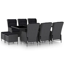 LKJephalotrope 9 Piece Outdoor Dining Set for 8, PE Rattan Patio Furniture with Table and Chairs, Adjustable Armrest Dining Chairs, Charcoal Woven Garden Seating for Terrace and Backyard