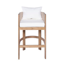 Merax Outdoor Bar Stools Set of 4, Rope Rattan Patio Barstools with Footrest and Cozy Cushions, Outdoor Acacia Wood Counter Height Bar Stools for Garden Backyard Pool Bar Chairs, Beige
