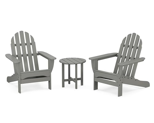 POLYWOOD PWS417-1-GY Classic 3-Piece Chair Side Table Adirondack Seating Set, Slate Grey