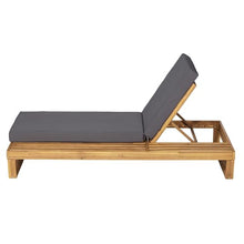 Merax 4-Piece Teak Finish Acacia Wood Chaise Lounge with 4-Inch Dark Grey 2-Fold Cushion Set, 4-Position Adjustable Outdoor Patio Lounger with Flat Side Surface, for Poolside