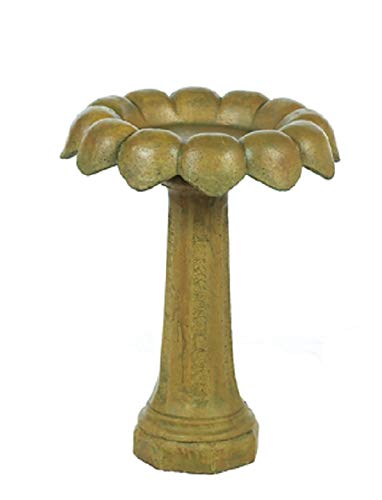 Solid Rock Stoneworks Sunflower Birdbath 27in Tall x 21in Diameter 2pc Brushed Moss Color