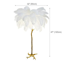 Jcgly Luxury Floor Lamp with 35 PCS Natural Ostrich Feathers, Tall Floor Lamps for Living Room/Bedroom/Office, 3 Color Temperature, Golden Standing Pole, Foot Switch(Blue,32" x 47"H)