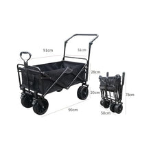 Large Capacity Picnic Wagon, Foldable Trolley for Camping, Adjustable Handle Heavy Duty Garden Cart w/ 4 Wheels