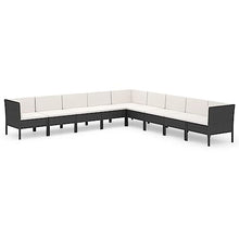 LKJephalotrope 9 Piece Patio Lounge Set, Black PE Rattan Outdoor Sectional Sofa with Cream White Cushions, Modular Garden Furniture Set for Backyard, Porch and Deck