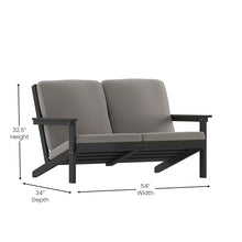 Flash Furniture Poly Resin Adirondack Loveseat, Black/Charcoal Cushions