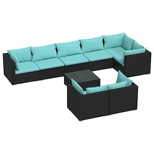 Kaorsrow 9 Piece Garden Lounge Set, Modular Outdoor Patio Furniture Sectional with PE Rattan Wicker Sofas and Tempered Glass Table, Modern Group Seating for Garden, Backyard and Porch, Black
