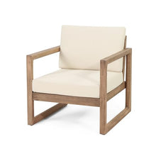 Seeheool Set of 2, Outdoor Acacia Wood Patio Club Chair, Wood Patio Furniture,Waterproof Thick Cushion Deep Seating for Porch, Garden, Backyard, Balcony, Brown Wash and Beige Cushion
