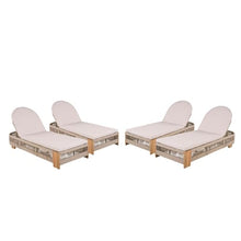WEALTHKING Outdoor Acacia Wood Patio Adjustable Lounge Chair - Uncushioned Reclining Furniture for Backyard Pool Garden (Teak+ Beige,4)