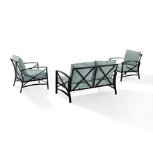 Crosley Furniture KO60011BZ-MI Kaplan Outdoor Metal 3-Piece Seating Set (Loveseat, 2 Arm Chairs), Oiled Bronze with Mist Cushions