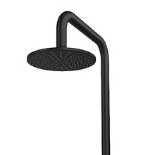 Pipeline Freestanding 316 Matte Black Stainless Steel Outdoor Shower Kit with Hot Water - Floor-Mounted Outside Shower Kit with Rain Showerhead, Wand Handshower, Foot Spout | Pool Showers for Outside