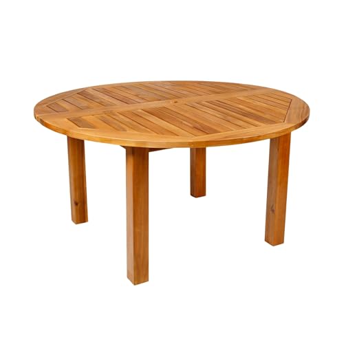Patio Wise Round Acacia Wood Patio Table, Teak, 57-Inches x 29½-Inches