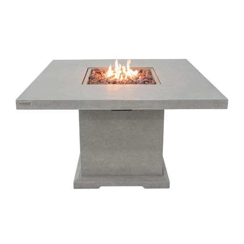 Birmingham Concrete Fire Pit 48" x 48" Outdoor Patio Firepit Includes Lava Rocks Modern Fire Pits & Outdoor Fireplaces for Garden, Deck, Indoor & Outdoor Heating