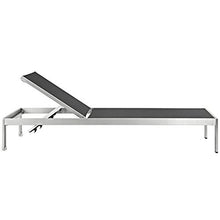Modway Shore Aluminum Textilene Mesh Outdoor Patio Chaise Lounge Chair and Side Table Set Black