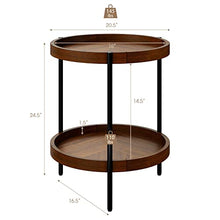 NRFJFOP 2-Tier Round Side End Table Storage Shelf Rubber Wood Accent Nightstand Walnut