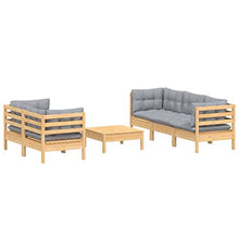 Heofavd 6-Piece Grey Pine Outdoor Patio Furniture Set Modular Garden Lounge Conversation Sectional with Soft Polyester Cushions 25x25x11 in for Backyard Balcony Terrace