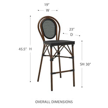 Euro Style Erlend Indoor/Outdoor Bar Stool | Modern French Bistro Style | Stackable, Weather-Resistant Seating for Patio, Bar, Restaurant, Cafés, Wineries, Balcony, Poolside | Black/Brown | Set of 1