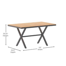 Flash Furniture Commercial 59x35.5 in Metal Dining Table, Natural/Gray