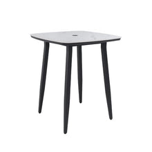 callmego Outdoor Bar Height Table with Sintered Stone Top and Umbrella Hole, Rust-Resistant Aluminum Frame for Patio, Balcony, Poolside