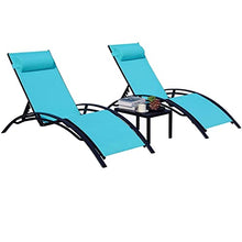 DUYHBAWRS 3Pcs Sun Lounger Recliner Set Aluminum Chaise Lounges,Reclining Chair with 5 Adjustable Backrest, Cushion, Table for Garden
