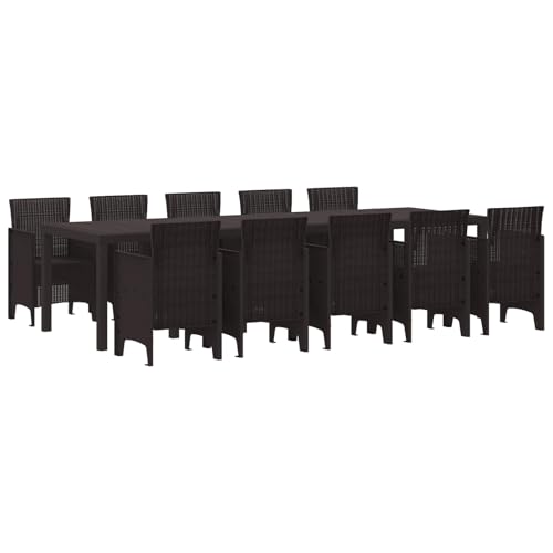 Brown Rattan Outdoor Dining Set 11-Piece with Cushions, Patio Garden Furniture Set for 10-12 People, UV Resistant All-Weather Poly Rattan Table and Chairs, Modern Ergonomic Design for Backyard