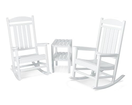 POLYWOOD PWS138-1-WH Presidential 3-Piece Rocker Chair Set, White