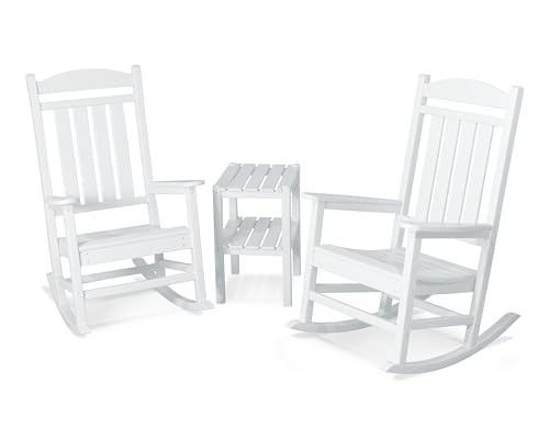 POLYWOOD PWS138-1-WH Presidential 3-Piece Rocker Chair Set, White