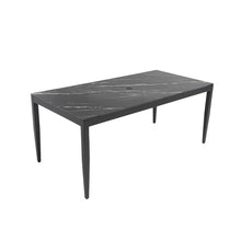 WAQINBR Outdoor Aluminum Marble Dining Table for 6-8, 71” Luxury Patio Table with Black Sintered Stone Top, Post Tapered Legs for Garden, Lawn, Weatherproof & Rust-Free