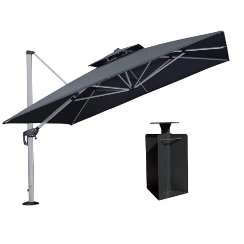 OROTLECT 132'' Square Cantilever Umbrella With Crank Lift Counter Weights With Base In Ground,Gray