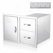 304 Stainless Steel Outdoor Kitchen Drawers and Access Door Combo, 33 x 22 x 22 Inch BBQ Island Storage Cabinet with 3 Drawers, Paper Towel Holder, Trash Bag Ring, Built-in Storage for Outdoor Grill s