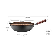 NYTFHMS Carbon Steel Prisoner of War Pot Red Elm Traditional Hand Hammer Wok and Wooden Handle, Special Nonstick Pan for Gas Induction Cooker,Black-A