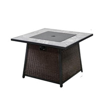 Deko Living Propane Gas Outdoor Fire Pits Table with Tile Tabletop and Lava Rock, 35 Inch Square 50,000 BTU Auto-Ignition Wicker Base Fire Pit Table for Patio Garden Deck Backyard Poolside