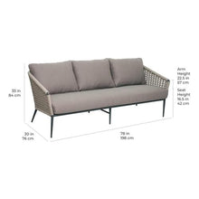 Afuera Living Modern Aluminum Outdoor 3-Seat Sofa, Dark Gray Frame, Cardamom Taupe Rope Weave, Foam Cushions with Zipper Covers, 78 in Wide, Weather-Resistant Patio Furniture for Relaxed Seating