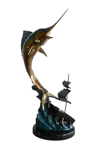 NIFAO Marlin Fish, Nautical Medium Bronze Statue, 18" L x 18" W x 35" H